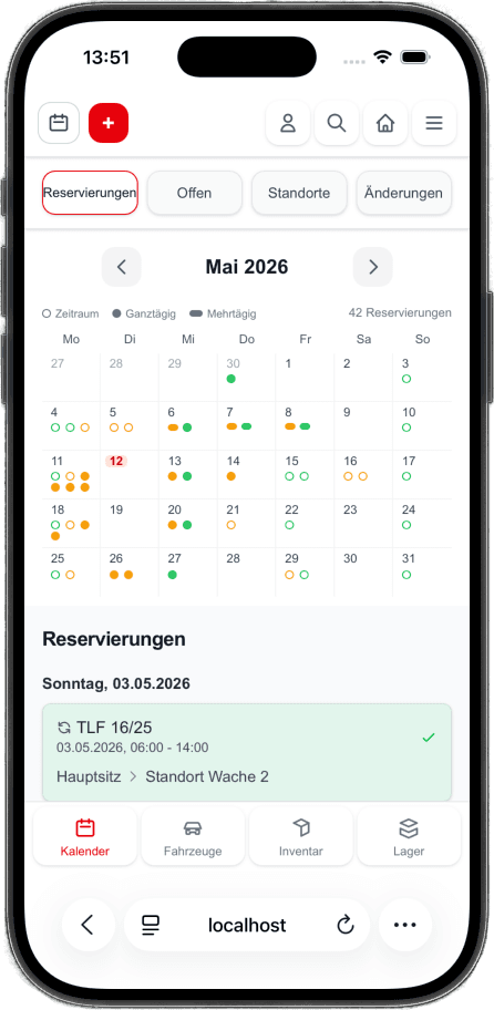 FireFleet Kalenderansicht auf dem Smartphone